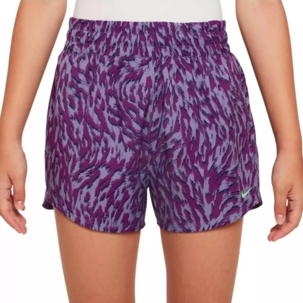 NWT Nike One Kids (Girls) High-Rise Purple&Blue Animal Print Athletic Shorts| L